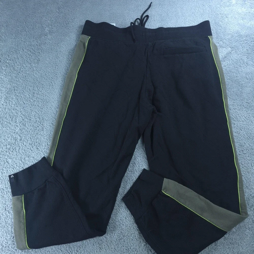 True Religion Jogger Pants Mens XL Black Quilted Colorblock Elastic Waist Cuffed